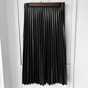 Primark black faux leather pleated midi skirt